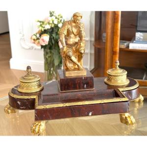 Napoleon III Inkwell In Griotte Marble And Gilt Bronze, After Michelangelo – Lorenzo De Medici