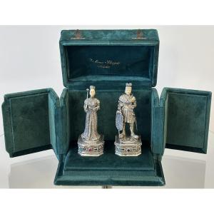 Pair Of Silver Figures - Philippe I De Castille Et Bianca Maria Sforza