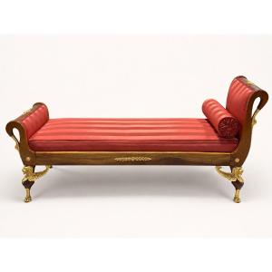 Empire Mahogany Chaise Lounge Bronze Gilt 19th Century
