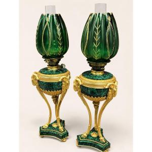 Pair Of Malachite Lamps