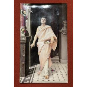 Painted Porcelain Plaque, “the Blind Nydia”, Signed Wells