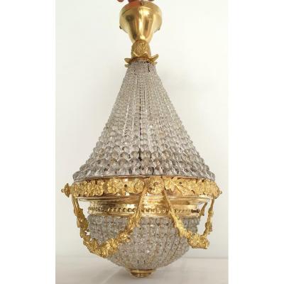 Chandelier Bronze And Crystal 19th Century