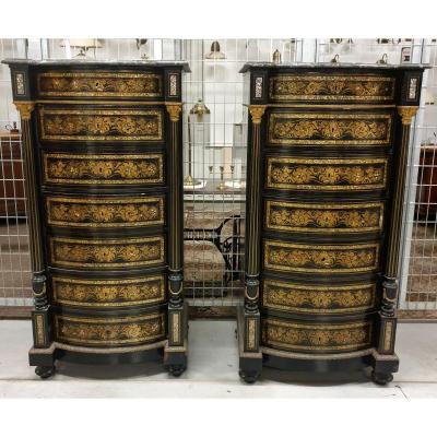 Pair Of Napoleon III Mothe Of Pearl Marquetry Commodes 1840-1850