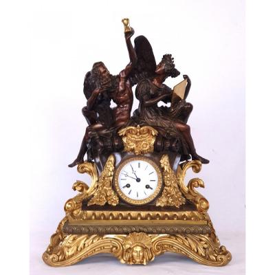 Bronze Clock  Chronos And Clio 1820-1830