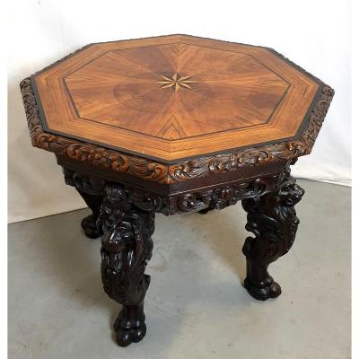 19th Century Richly Carved Walnut Table