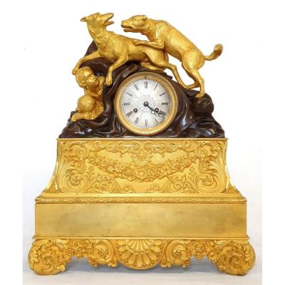 Charles X Dogs And Amores Gilt Bronze Clock 1830