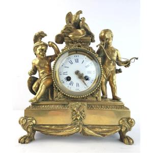 Pendulum In Dore Bronze Putto Miniature 19th Century