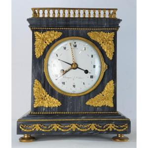 Directoire Clock In Marble Bronze Dore Corniquet Paris 18th Century