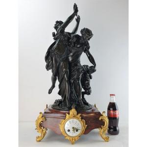 Clock  Figure Of Clodion Marble Bronze 19th Century Bachanties