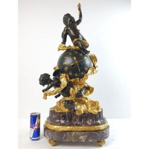 Pendulum Bronze Marble Putti 19th Century 73 Cm