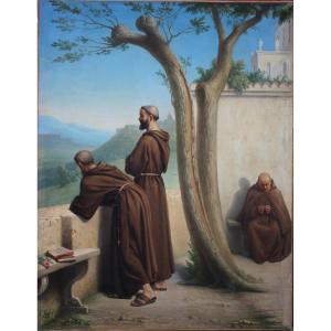 Edouard Jolin 1817-1892, Monks Contemplating A Landscape.