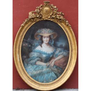 French School 1859, Portrait Of The Duchess Of Montfort-duplessis, Pastel.