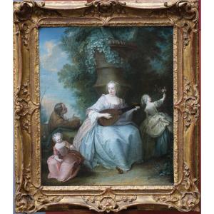 François Octavien 1682-1740 Attributed To , Young Woman With A Luth.