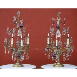 Pair Of Louis XVI Style Girandoles With Three Arms Of Lights.