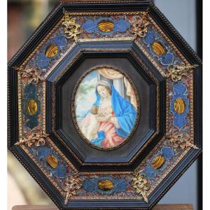 After Simon Vouet "madonna And Child" In A 17th Century Italian Frame