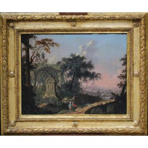 Jan Van Huysum 1682-1749 Around, Landscape And Fountain.