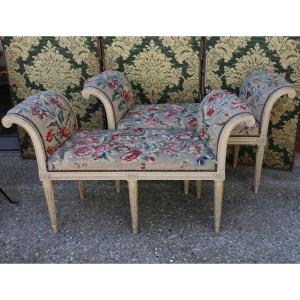 Pair Of Splay Benches In Molded, Carved, Lacquered Wood Louis XVI Period