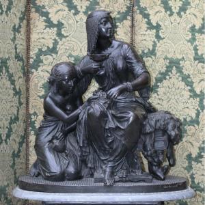 Charles Cumberworth (french, 1811-1852), Cléopatre Et Lesbie, Sculpture In Bronze Black Patina