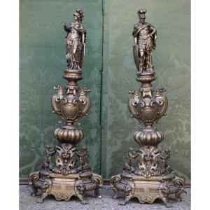 Mathurin Moreau, Pair Of Important  Bronze Firedogs