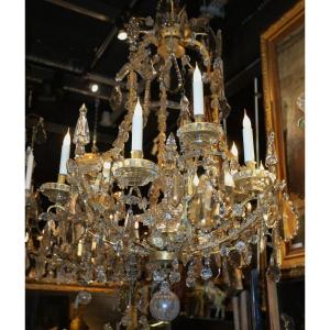 9-light Chandelier In Iron And Gilded Sheet Metal Italy XVIII Modified By Maison Bagues In The 20th Century