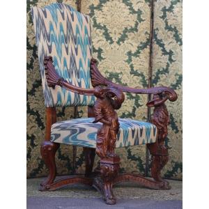 Andrea Brustolon d'Après, 19th Century Italian Carved Walnut Armchair