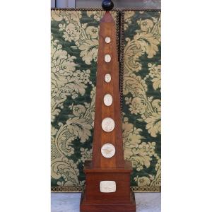 Serge Royaux Attributed To Circa 1950, Large Obelisk In Walnut And Plaster Cameos.