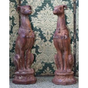 Fonderie Du Val D Osne, Pair Of Seated Greyhounds, Cast Iron Circa 1880