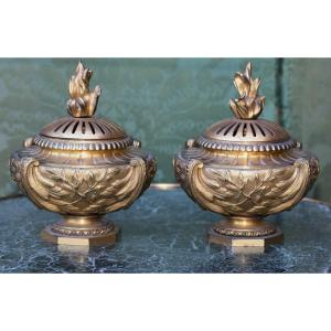 Pair Of Gilt Bronze Perfume Burner Fire Pots, Late 16th Century
