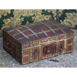 17th Century Lacquered Metal And Wood Mail Box With 3 Keys And Secrets