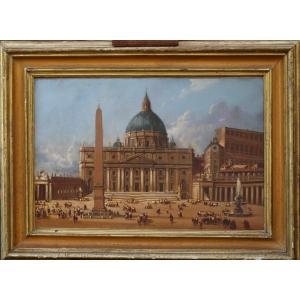 Italian School Of The Late Nineteenth Century, St Peter's In Rome (veduta), Oil On Copper