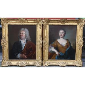 Charles-etienne Gheslain 1685-1765, Portrait Of A Gentleman And His Wife.