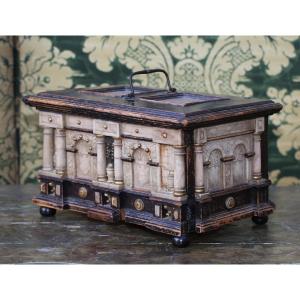 Malines, Flanders, 17th Century, Blackened, Molded Wood And Alabaster Box