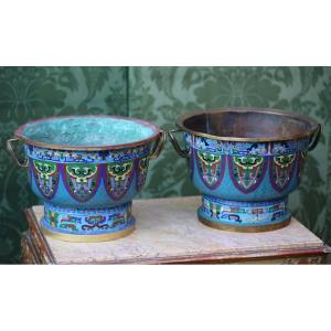 Pair Of Large Cloisonné Enamel Planters, China, Late 19th Century