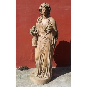 French School Of The 19th Century, Allegory Of Abundance, Woman Draped In Antique Style, Terrac