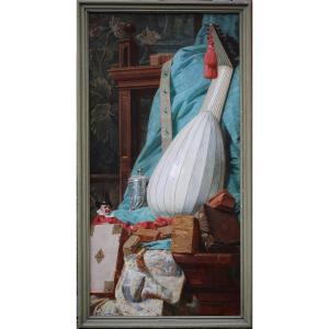 André Jerzy Mniszech 1823-1905, Still Life With Lute And Punch Dated 1884