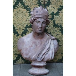 Large Bust Of A Roman Soldier In Cast Iron, 19th Century