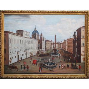 Italian School, Late 18th Century, Early 19th Century, Piazza Navona In Rome, Oil On Canvas.