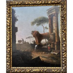 Venetian School Around 1730 Around Marco Ricci, Figures At The Fountain.