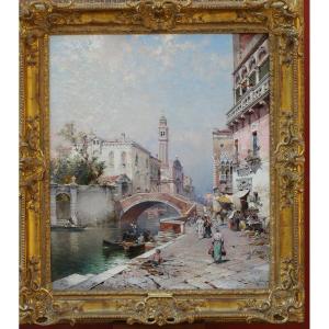 Franz Richard Unterberger 1838-1902, View Of Busy Venice, Canal Santa Catarina.