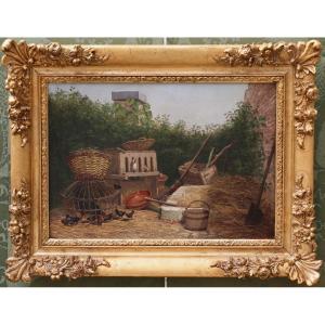 Edouard Reynart 1802-1879, Hens And Chicks On A Farm, Oil On Canvas