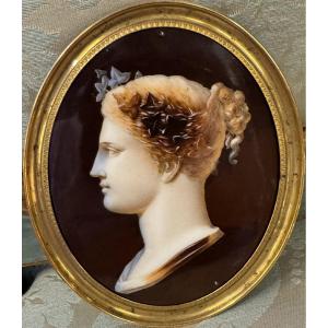 Jean François-scipion Du Faget 1776-1841 Cameo Profile Of A Woman With Laurels, Porcelain.