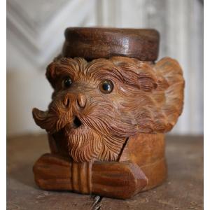 Black Forest, Late 19th Century, Tobacco Jar With Dog's Head.