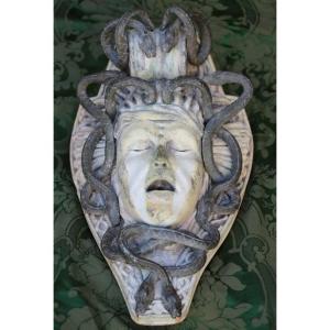 Andreas Schluter 1659-1714 After, Circa 1900, Medusa, Stone And Lead Fountain Mask.