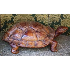 Large Brown Glazed Ceramic Turtle Forming A Planter, Late 19th Century Work