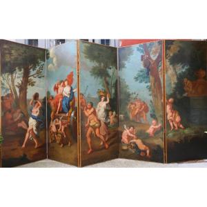 Important 5-leaf Screen From The French School, Late 17th Century, The Triumph Of Bacchus And Ariadne.
