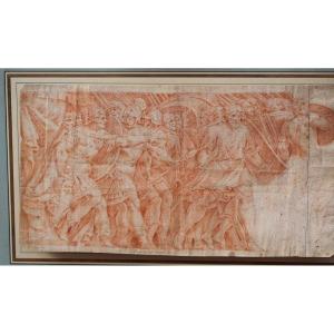 Luca Giordano 1626-1705, Study Of Soldiers, Red Chalk, Copy After Pierino Del Vega