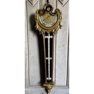 Barometer-thermometer Style L XIV After Charles Boulle Circa 1880