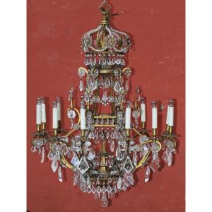 Italy, Early 18th Century, Chandelier In Gilded Metal And Rock Crystals.