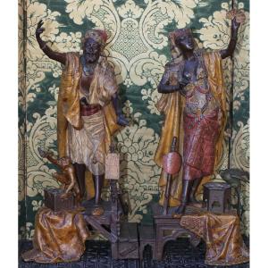 Austria Orientalist School, Late 19th Century, The Monkey Trainer And The Fortune Teller