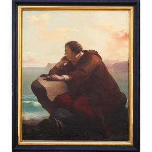 Mauro Conconi 1815-1860, Portrait Of Christopher Columbus, Painting Dated 1853